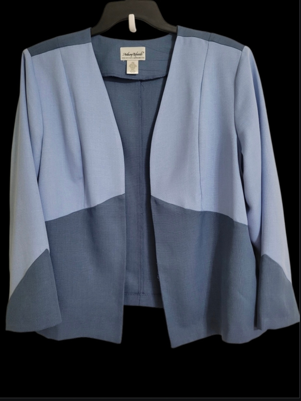 Anthony Richards Two-Tone Light Blue & Slate Open Front Blazer Jacket